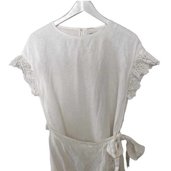 Aritzia Wilfred White Linen Mini Wrap Dress Ruffles Short Sleeves Size XS - Picture 4 of 13